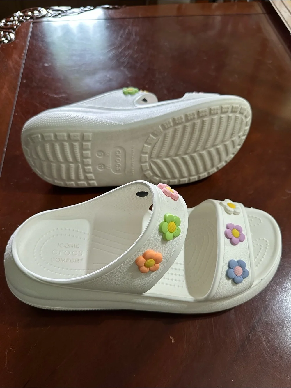 CROCS Adult Classic Crush Sandals with Pastel Flower Charms